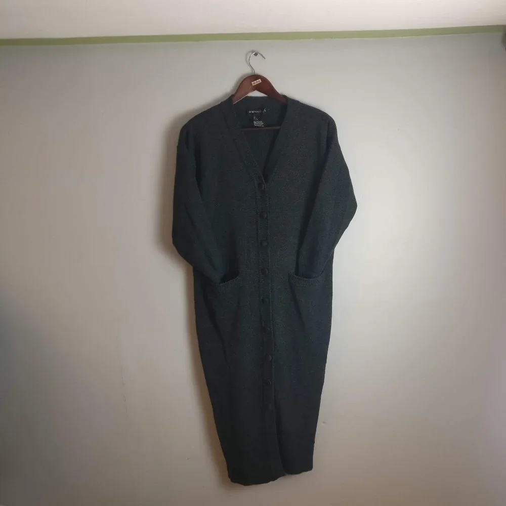 Pure Wool Cardigan sweater dress with pockets 100% Wool, Heather gray - Picture 2 of 9